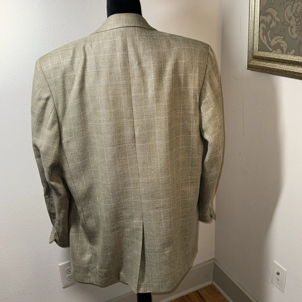 Nordstrom Classics Canvas Tailoring wool‎ / silk blend tan plaid sports coat 44T